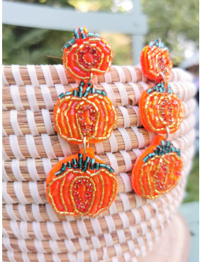 Boucles d'Oreilles Trio de Citrouilles en perles