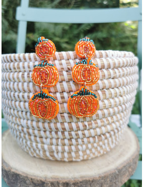 Boucles d'Oreilles Trio de Citrouilles en perles