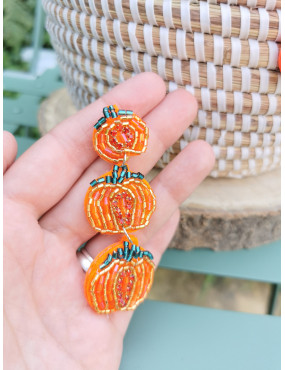 Boucles d'Oreilles Trio de Citrouilles en perles