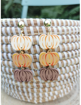 Boucles d'Oreilles Trio de Citrouilles en Bois