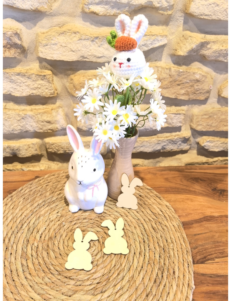 60 Découpes En Bois à Peindre - Lapins, Fleurs, œufs - DIY Artisanat