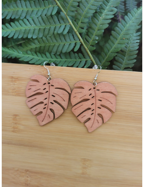 Boucle d'oreille en Bois - Motif Feuille