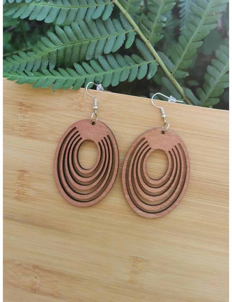 Boucle d'oreille en Bois - Motif Oval